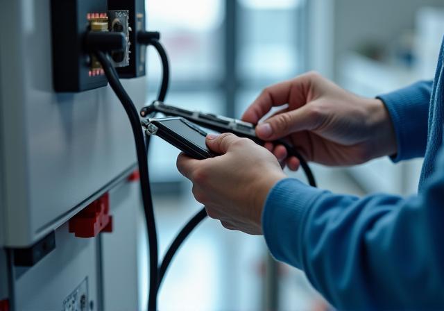 Técnico realizando una prueba de estrés a un cable de carga